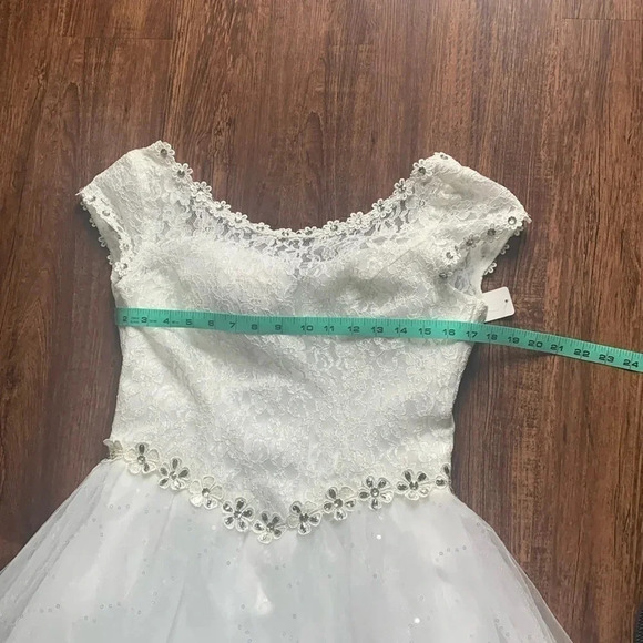 White Lace Wedding Dress Diamonds & Crystal Embellished Long Wedding Dress New - Picture 8 of 16